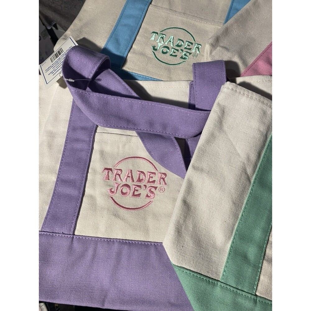 Trader Joe’s Mini Pastel Canvas Tote Bag Set of 4 NWT Limited Edition All Colors - Picture 3 of 8